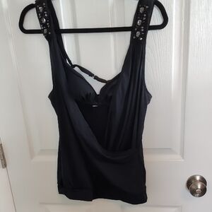 Black Embellished Badgley Mischka swimsuit top